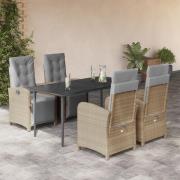 vidaXL Matgrupp för trädgården med dynor 5 delar beige konstrotting