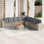 vidaXL Soffgrupp för trädgård med dynor 10 delar beige konstrotting