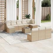 vidaXL Loungegrupp för trädgården m. dynor 11 delar beige konstrotting