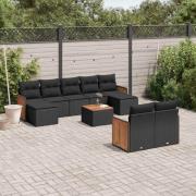 vidaXL Loungegrupp 10 delar med svarta dynor konstrotting