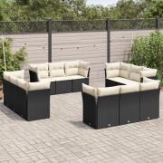vidaXL Loungegrupp med dynor 12 delar svart konstrotting