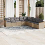 vidaXL Soffgrupp för trädgården med dynor 9 delar beige konstrotting