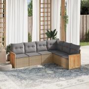 vidaXL Soffgrupp för trädgården med dynor 6 delar beige konstrotting
