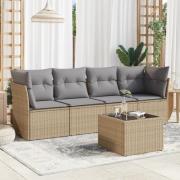 vidaXL Soffgrupp för trädgården med dynor 5 delar beige konstrotting