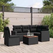 vidaXL Loungegrupp med dynor 6 delar svart konstrotting