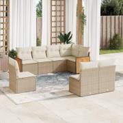 vidaXL Matgrupp för trädgården med dynor 8 delar beige konstrotting