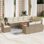 vidaXL Loungegrupp för trädgården m. dynor 11 delar beige konstrotting