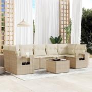 vidaXL Matgrupp för trädgården med dynor 8 delar beige konstrotting