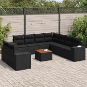 vidaXL Loungegrupp 10 delar med svarta dynor konstrotting