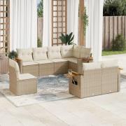 vidaXL Matgrupp för trädgården med dynor 8 delar beige konstrotting