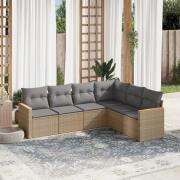 vidaXL Soffgrupp för trädgården med dynor 6 delar beige konstrotting