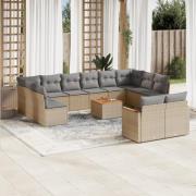 vidaXL Soffgrupp för trädgården med dynor 13 delar beige konstrotting