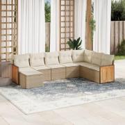 vidaXL Matgrupp för trädgården med dynor 8 delar beige konstrotting