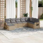 vidaXL Matgrupp för trädgården med dynor 8 delar beige konstrotting