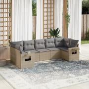 vidaXL Matgrupp för trädgården med dynor 7 delar beige konstrotting