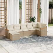 vidaXL Matgrupp för trädgården med dynor 7 delar beige konstrotting