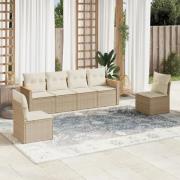 vidaXL Soffgrupp för trädgården med dynor 6 delar beige konstrotting