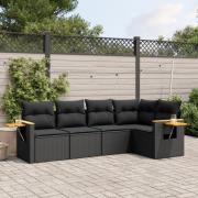 vidaXL Loungegrupp för trädgården med dynor 5 delar svart konstrotting