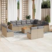 vidaXL Soffgrupp för trädgården med dynor 13 delar beige konstrotting