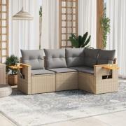 vidaXL Soffgrupp för trädgård med dynor 4 delar beige konstrotting