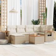 vidaXL Matgrupp för trädgården med dynor 7 delar beige konstrotting