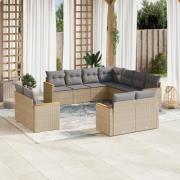 vidaXL Loungegrupp för trädgården m. dynor 11 delar beige konstrotting