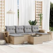 vidaXL Matgrupp för trädgården med dynor 7 delar beige konstrotting