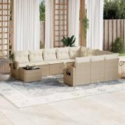 vidaXL Loungegrupp för trädgården m. dynor 11 delar beige konstrotting
