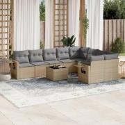 vidaXL Soffgrupp för trädgård med dynor 10 delar beige konstrotting