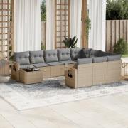 vidaXL Loungegrupp för trädgården m. dynor 11 delar beige konstrotting