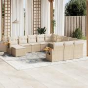 vidaXL Loungegrupp för trädgården m. dynor 11 delar beige konstrotting