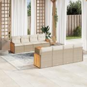 vidaXL Soffgrupp för trädgården med dynor 9 delar beige konstrotting