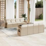 vidaXL Soffgrupp för trädgården med dynor 9 delar beige konstrotting