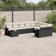 vidaXL Loungegrupp 10 delar med svarta dynor konstrotting