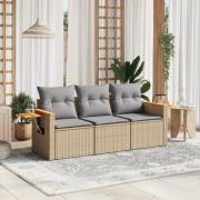 vidaXL Soffgrupp för trädgården 3 delar med dynor beige konstrotting