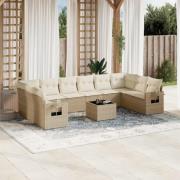 vidaXL Loungegrupp för trädgården m. dynor 11 delar beige konstrotting