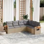 vidaXL Soffgrupp för trädgården med dynor 6 delar beige konstrotting