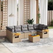vidaXL Matgrupp för trädgården med dynor 8 delar beige konstrotting