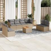 vidaXL Soffgrupp för trädgård med dynor 9 delar mixbeige konstrotting
