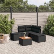 vidaXL Loungegrupp med dynor 6 delar svart konstrotting