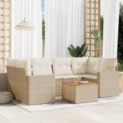 vidaXL Matgrupp för trädgården med dynor 7 delar beige konstrotting