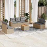 vidaXL Soffgrupp för trädgård med dynor 8 delar mixbeige konstrotting