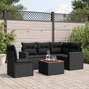 vidaXL Loungegrupp med dynor 6 delar svart konstrotting