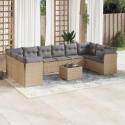 vidaXL Loungegrupp för trädgården m. dynor 11 delar beige konstrotting
