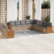 vidaXL Loungegrupp för trädgården m. dynor 11 delar beige konstrotting