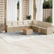 vidaXL Soffgrupp för trädgård med dynor 10 delar beige konstrotting