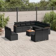 vidaXL Loungegrupp med dynor 12 delar svart konstrotting