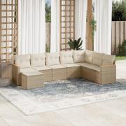 vidaXL Matgrupp för trädgården med dynor 8 delar beige konstrotting