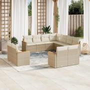 vidaXL Loungegrupp för trädgården m. dynor 11 delar beige konstrotting