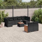 vidaXL Loungegrupp 10 delar med svarta dynor konstrotting